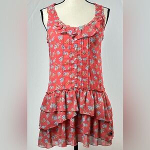 ABERCROMBIE & FITCH coral ruffle mini dress blue roses - size M